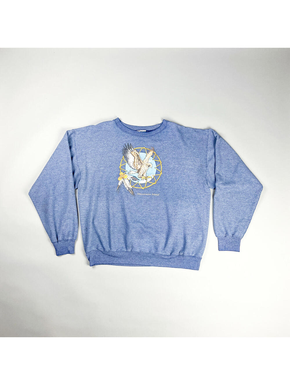 Vintage Graphic Sweatshirt | 80's Faded Blue Crewneck Sweater with Eagle Design